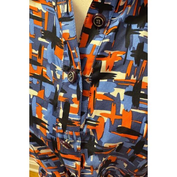 MILLY Vintage 100% Silk Abstract Patterned Button Tie Waist Shirt Dress Size 8 - Picture 2 of 6